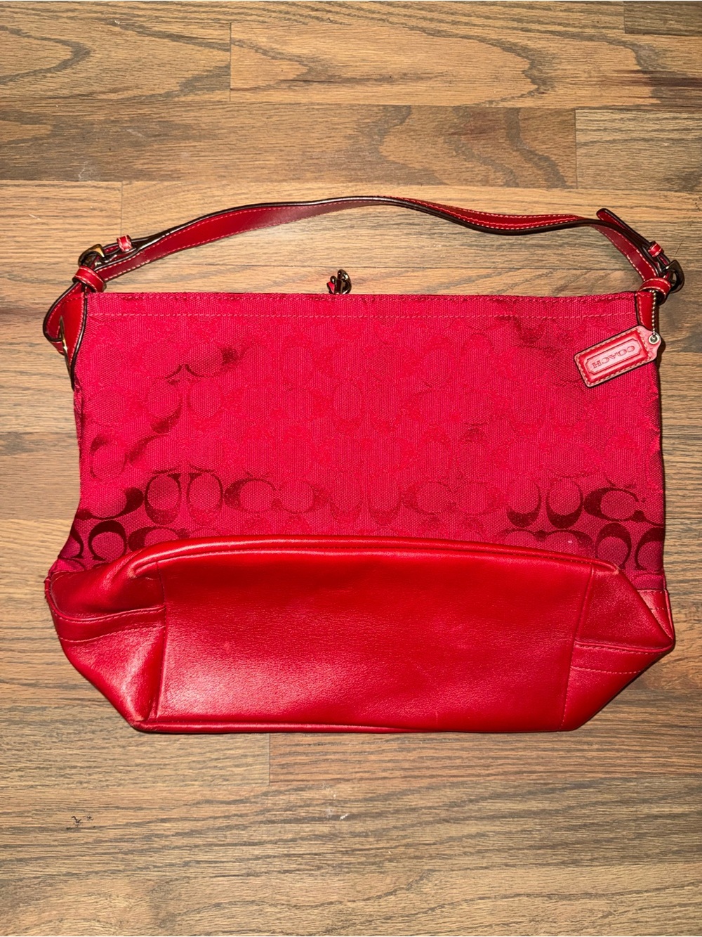 Coach Red Signature Jacquard Hobo Shoulder Bag - Picture 2 of 5